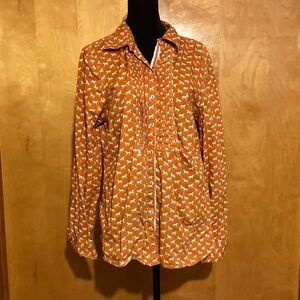 Charter Club Orange Button-Down Shirt with White Horse Pattern